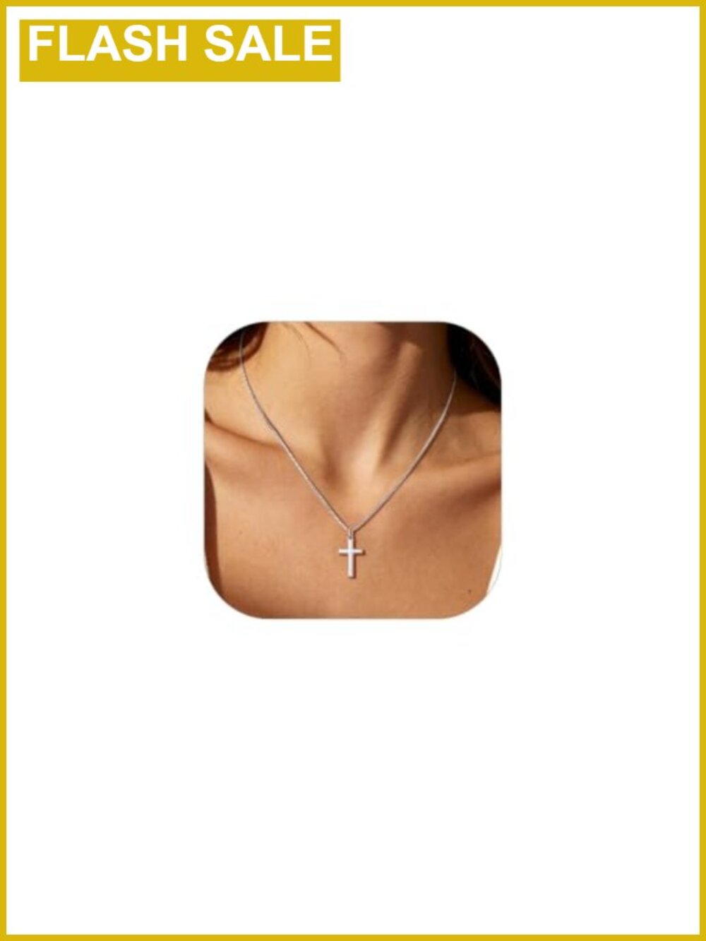 Small Cross Pendant Necklace 18-20" Stainless Steel Box Chain Women